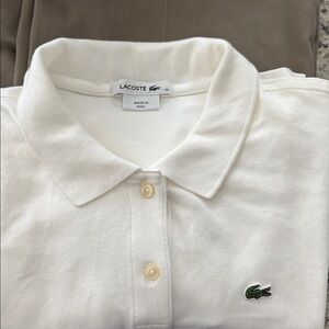 Lacoste Size 46 White Two Button Iconic Polo Crocodile Logo Made in Peru Women